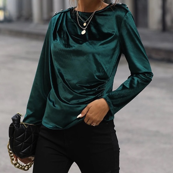 Luxe Button Ruched Satin Blouse - Picture 4 of 4